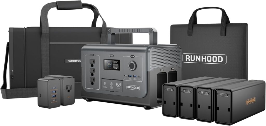 RUNHOOD Solar Generator Rallye 1200 Pro With Carrying Case Bag, 1296Wh Portable Power Station SwappableReplaceable Batteries, 3X1200W(Peak 2400W) AC oulets for Outdoors Camping/RVs/CPAP/Home