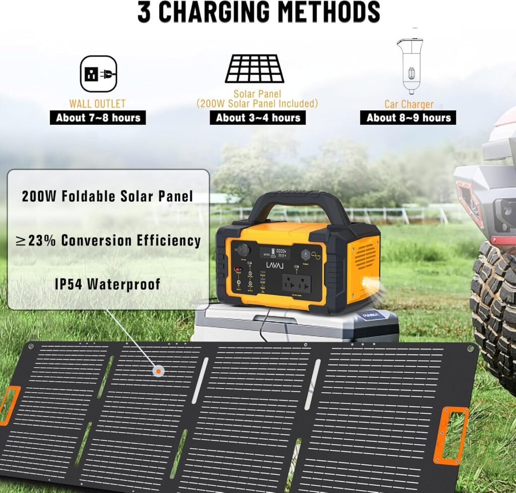 Solar Generator 600W Portable Power Station with 200W Foldable Solar Panel, 647Wh Lithium Battery, 120V/600W AC Outlet, Quiet Generators for Home, RV, Outdoor, Camping and Emergencies Use