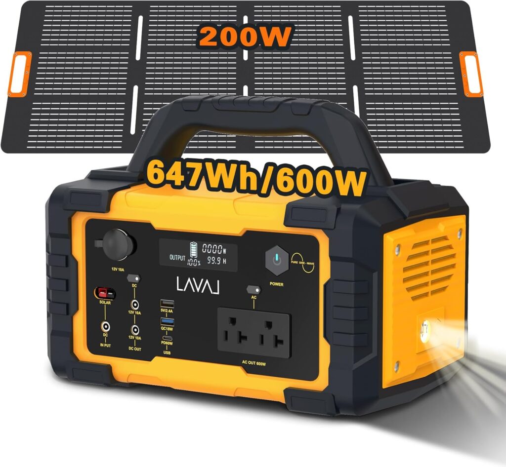 Solar Generator 600W Portable Power Station with 200W Foldable Solar Panel, 647Wh Lithium Battery, 120V/600W AC Outlet, Quiet Generators for Home, RV, Outdoor, Camping and Emergencies Use