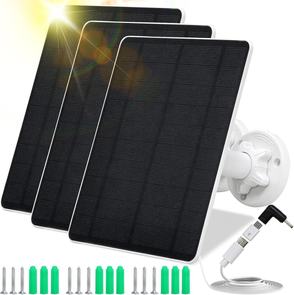 Solar Panel for Security Camera,5W USB Solar Panel for Cameras DC 5V,Camera Solar Panel Charger Micro USB  USB-C  DC,IP65 Waterproof Solar Panels with 9.8ft Cable,Adjustable Security Mount(2 Pack)