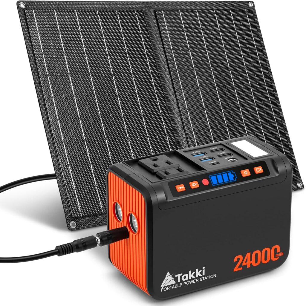 Takki 88Wh Solar Generator Camping Portable Power Station with Solar Panels 21W Included, 120W Peak Solar Charger Power Bank AC DC USB Ports for Camping Emergency Tent Outdoor Trip