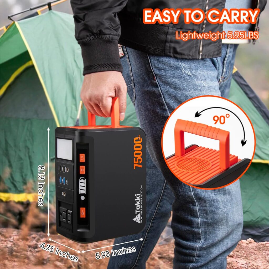 Takki 88Wh Solar Generator Camping Portable Power Station with Solar Panels 21W Included, 120W Peak Solar Charger Power Bank AC DC USB Ports for Camping Emergency Tent Outdoor Trip