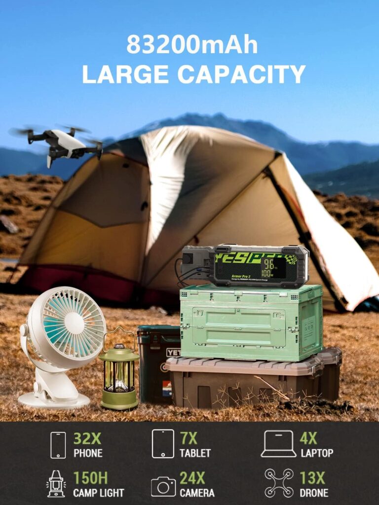 YESPER Portable Power Station, 299.52Wh 83200mAh Solar Generator (Solar Panel Optional) with Jump Starter Function and AC Outlets, 100W Fast Charging Lithium Battery PowerHouse for Outdoor Camping/RVs