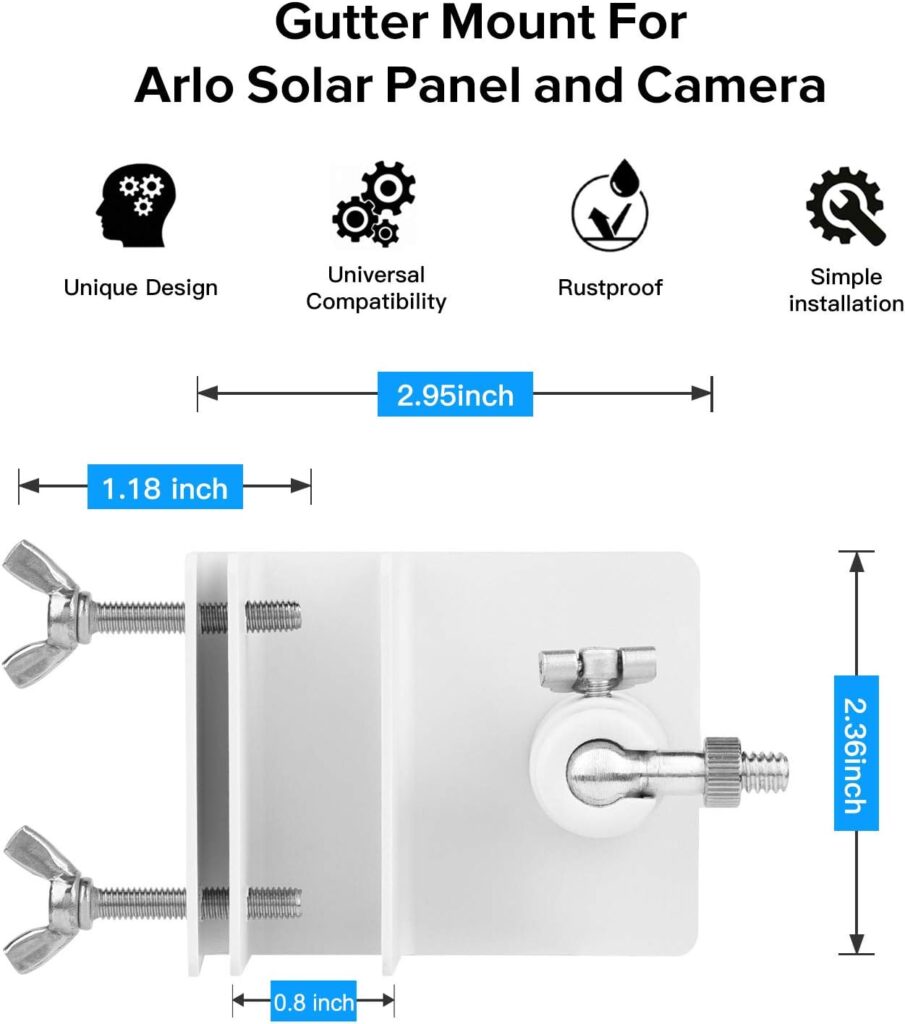 2Pack Gutter Mount Compatible with Arlo Essential Solar Panel, Arlo Pro/Arlo Pro2/Arlo Ultra/Pro3 Solar Panel, Perfect Angle to Get Adequate Sunlight for Your Arlo Solar Panel