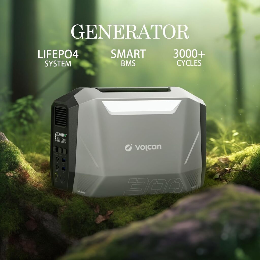 300W Solar Generator, Volcan Portable Power Station 299Wh(100800mAh) Pure Sine Wave AC Outlet, LiFePO4 Battery, PD, DC, USB QC3.0 Battery Powered Station for Camping Rvs Home Use