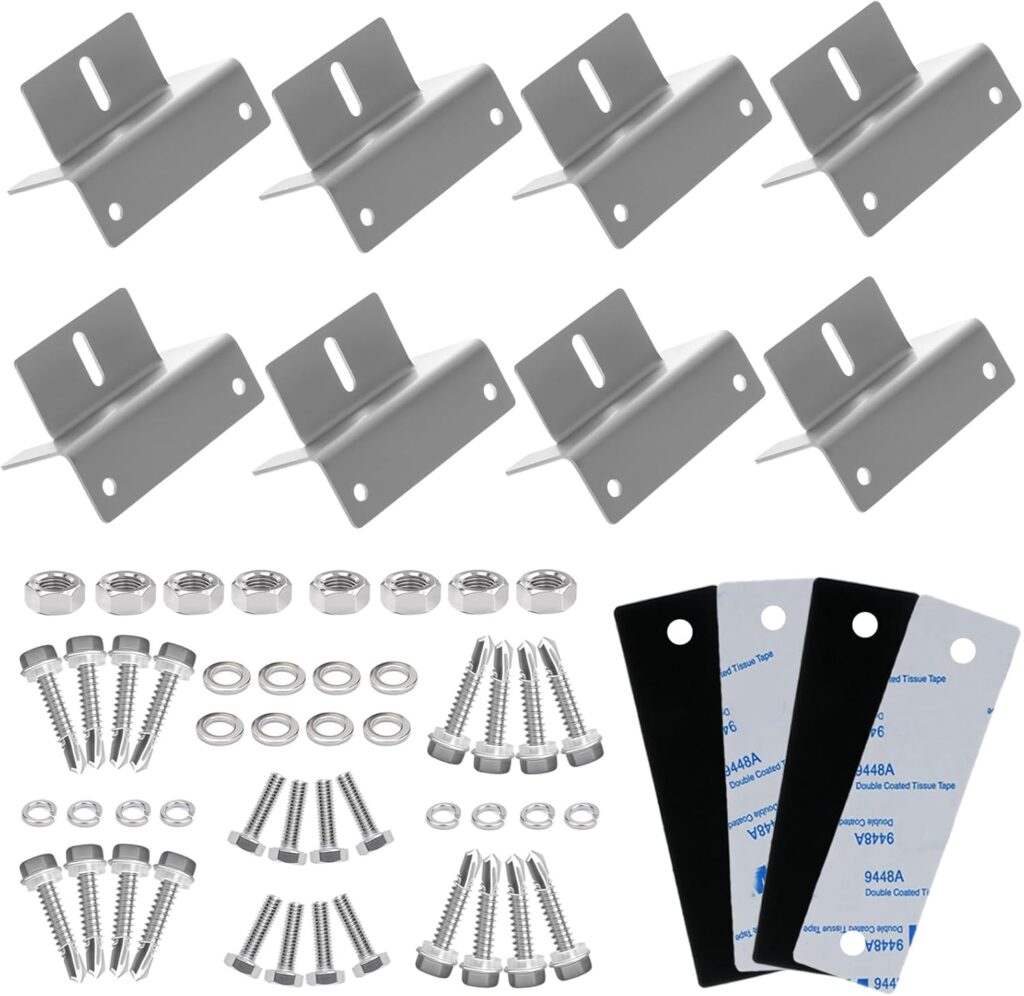 8 Units Solar Panel Mounting Z Brackets Aluminum Corrosion-Free with waterproof sticker Support for RVs,Trailers,Boats,Yachts,Wall and Other Off Gird Roof Installation Silver