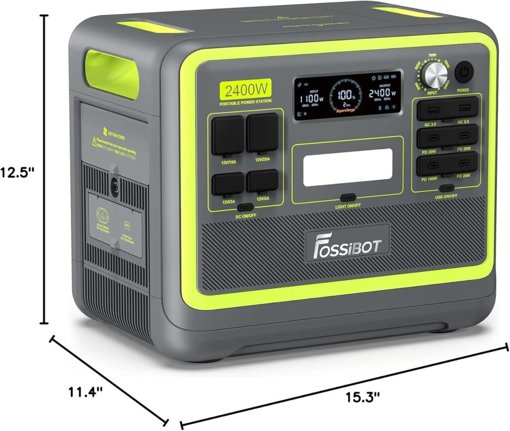 FOSSiBOT F2400 2400W Portable Power Station and Solar Generator, 2048Wh Lithium Battery with 6(Surge 4800W)AC Outlets, 1.5H Full Charge, LED Flashlight, Solar Powered Generator for RV Camping Home Use