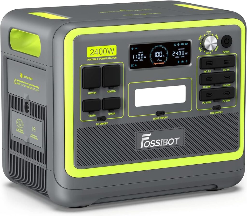 FOSSiBOT F2400 2400W Portable Power Station and Solar Generator, 2048Wh Lithium Battery with 6(Surge 4800W)AC Outlets, 1.5H Full Charge, LED Flashlight, Solar Powered Generator for RV Camping Home Use