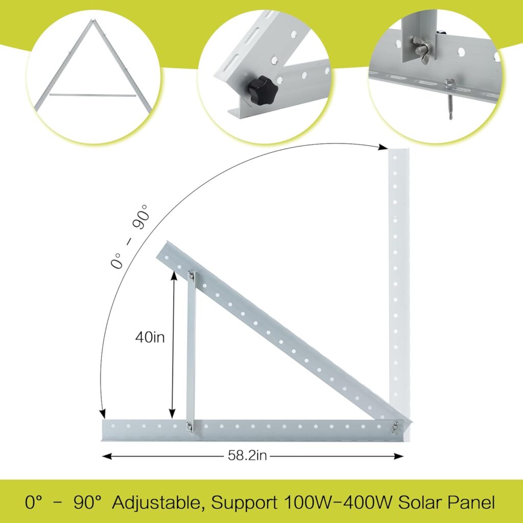 JJN 28Solar Panel Adjustable Tilt Mounting Brackets Support Up to 100 180 200W Single Panel 0 to 90° Adjust Panel Mount Brackets with Foldable Tilt Legs for RV Boat Any Flat Install