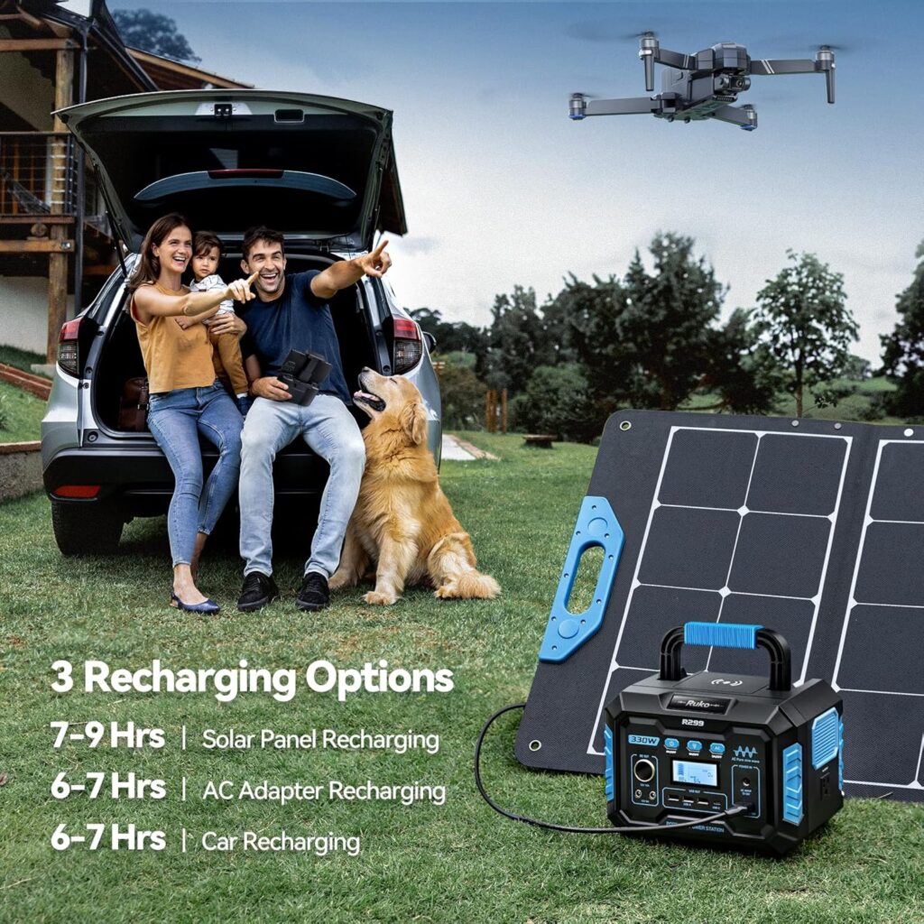 Ruko R299 Portable Power Station 330W, 288.6Wh 9-Port Portable Generator with Flashlight, Wireless Charging, 60W USB-C PD Output, Solar Generator for Outdoor Camping/RVs, Power Supply for Drone, CPAP