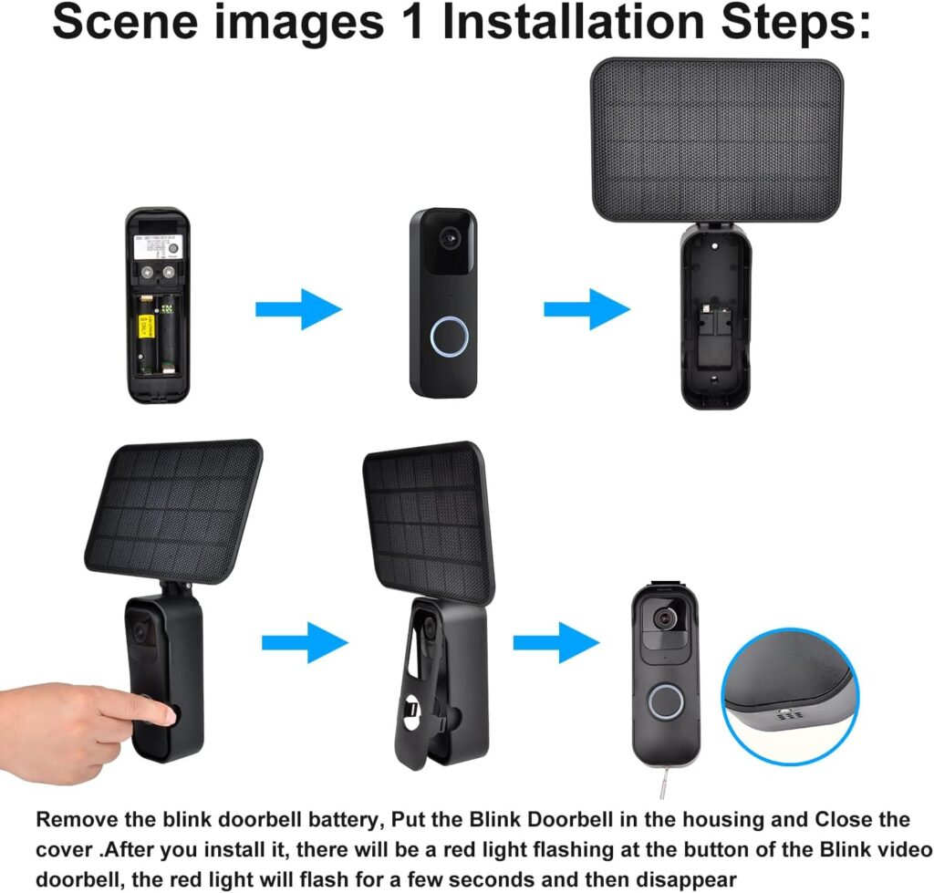 Solar Panel Charger and Mount Compatible with Blink Video Doorbell, with 3m Micro USB Extension Cable and Built-in 5000mAh Rechargeable Battery for Your Blink Video Doorbell