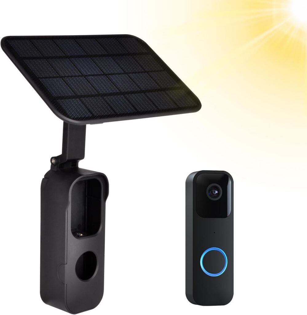 Solar Panel Charger and Mount Compatible with Blink Video Doorbell, with 3m Micro USB Extension Cable and Built-in 5000mAh Rechargeable Battery for Your Blink Video Doorbell