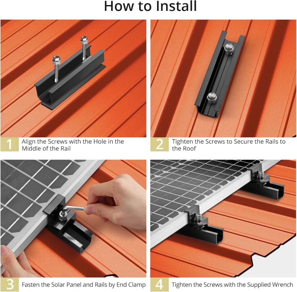 Solar Panel Mounting Brackets, 4 Pcs Aluminium 4.72in Mounting Rail 30mm/35mm Solar Panel Clamps, Solar Panel Bracket Kit Solar Panel Mounting Kit for Metal Roof, Tin Roof, Flat Roof, Sheet Roof