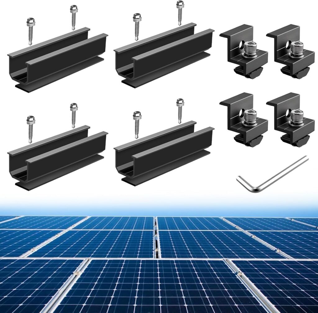 Solar Panel Mounting Brackets, 4 Pcs Aluminium 4.72in Mounting Rail 30mm/35mm Solar Panel Clamps, Solar Panel Bracket Kit Solar Panel Mounting Kit for Metal Roof, Tin Roof, Flat Roof, Sheet Roof