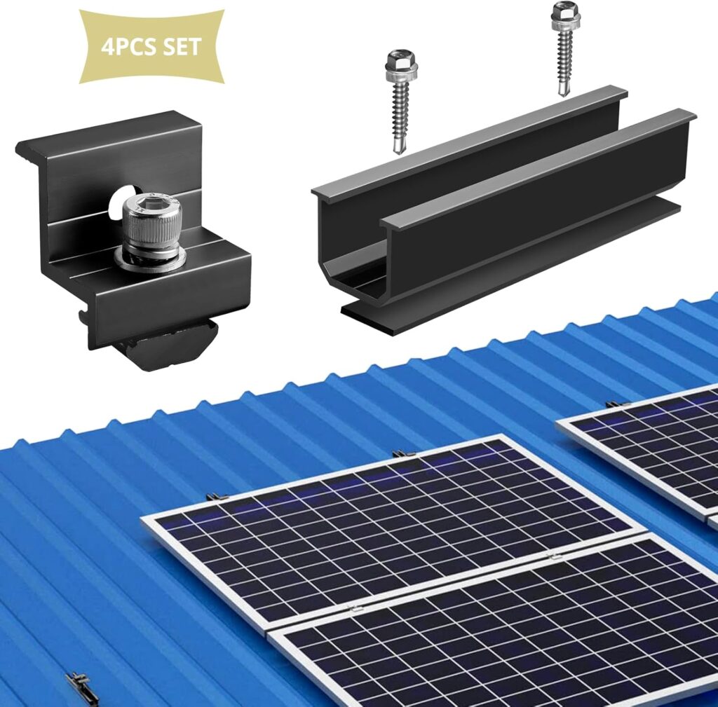 Solar Panel Mounting Brackets, 4 Pcs Aluminium 4.72in Mounting Rail 30mm/35mm Solar Panel Clamps, Solar Panel Bracket Kit Solar Panel Mounting Kit for Metal Roof, Tin Roof, Flat Roof, Sheet Roof