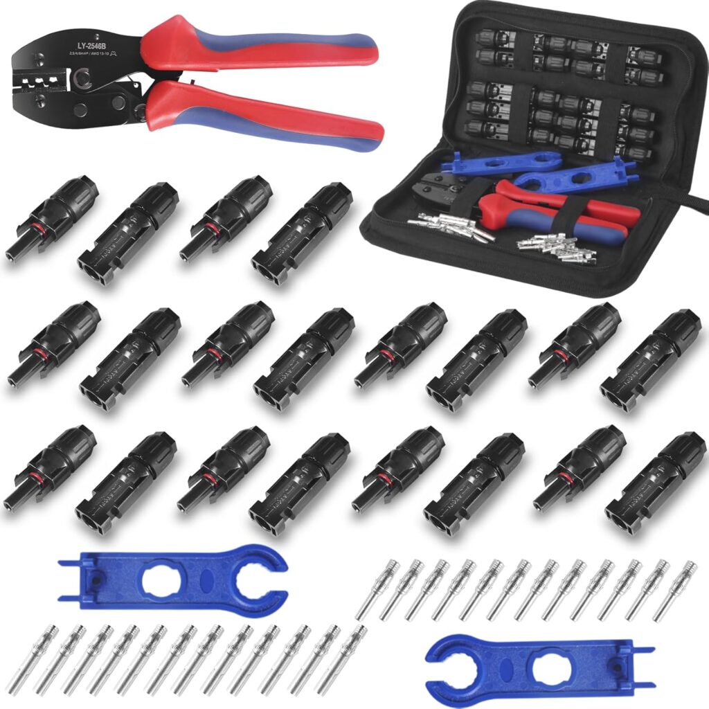 MUYI 47pcs Solar Panel Replacement Tools Kits, 10 Pair Solar Connectors and 2pcs Spanners Wrench with 1-Piece Wire Crimper for 13-10AWG Cable (2.5/4/6mm²)