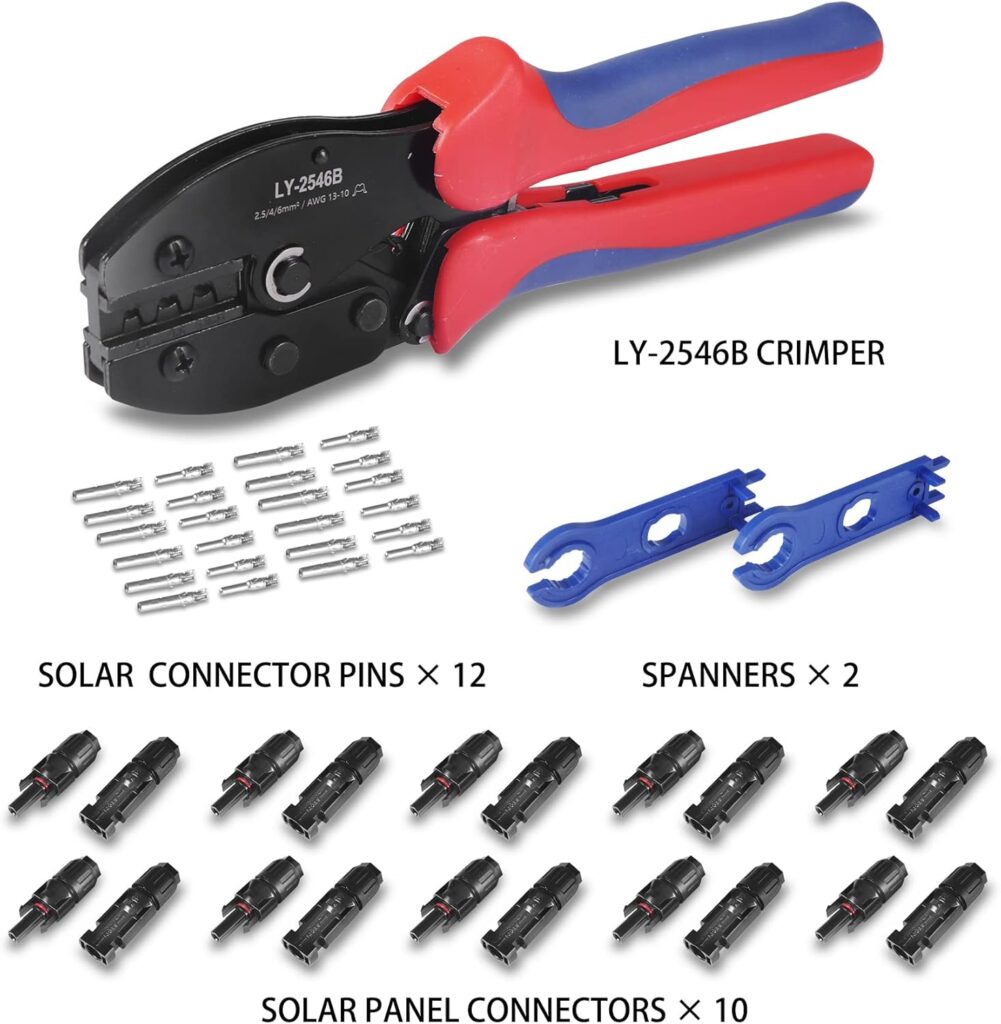 MUYI 47pcs Solar Panel Replacement Tools Kits, 10 Pair Solar Connectors and 2pcs Spanners Wrench with 1-Piece Wire Crimper for 13-10AWG Cable (2.5/4/6mm²)