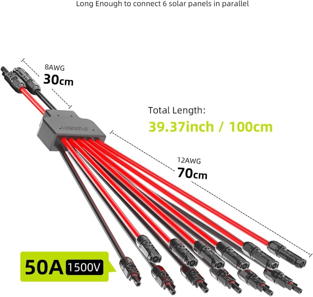 Solar Connectors for 2-3-4-6-8 Solar Panels,Tool-Free Solar Panels Connectors 10awg, Waterproof Solar Panel Splitter, 2 to 8 Y Branch Parallel Adapter for Solar Cable Extension