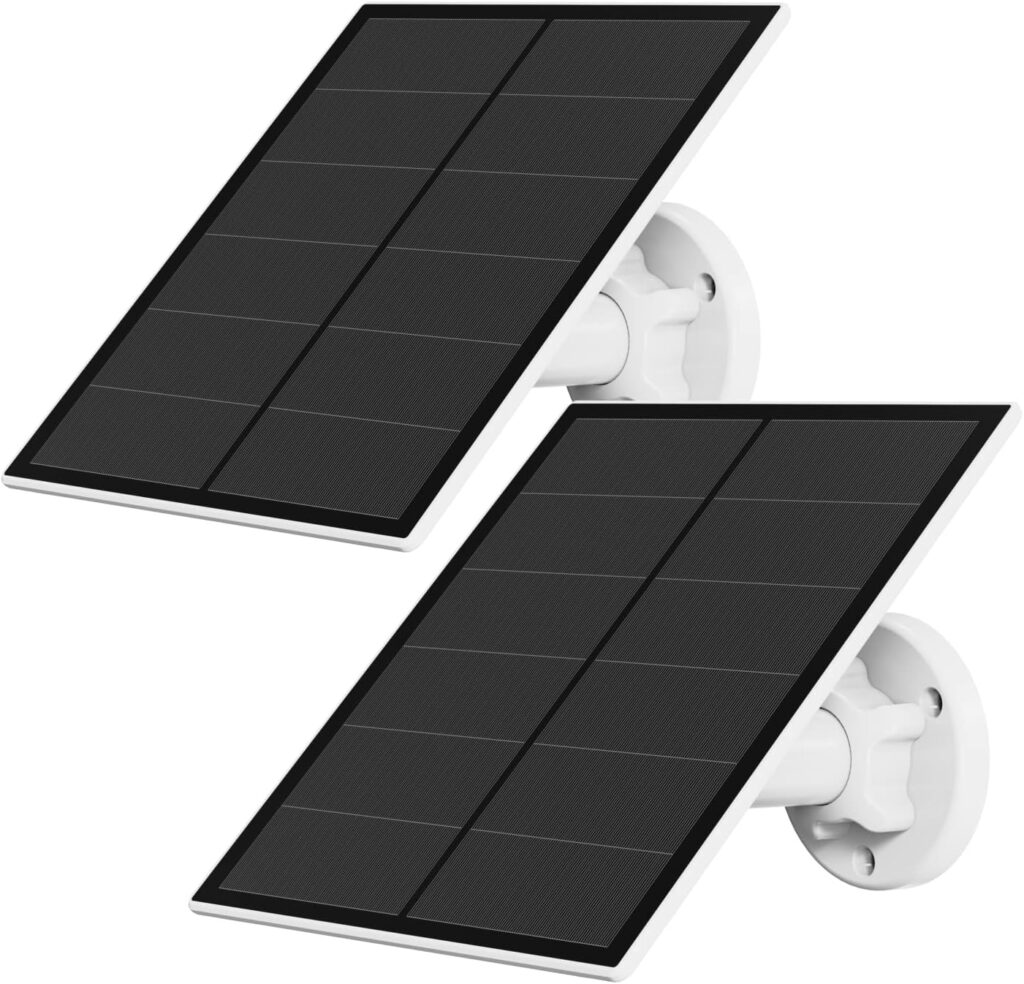 Solar Panel for Security Camera, 5W USB Solar Panel for Micro USB and USB-C Port Outdoor Rechargeable Battery Camera, Solar Panels with 9.8ft Cable, Adjustable Wall Mount, IP65 Waterproof, 2 Pack