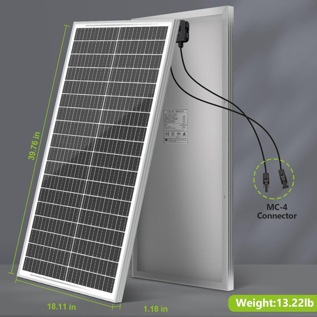 100 Watt Solar Panel 12V/24V Monocrystalline, 12 BB Cell High-Efficiency Module PV Power Charger Solar Panels for Homes Camping RV Battery Boat Caravan and Other Off-Grid Applications (100W)