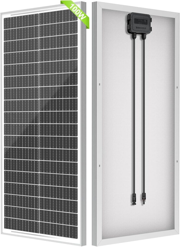 100 Watt Solar Panel 12V/24V Monocrystalline, 12 BB Cell High-Efficiency Module PV Power Charger Solar Panels for Homes Camping RV Battery Boat Caravan and Other Off-Grid Applications (100W)