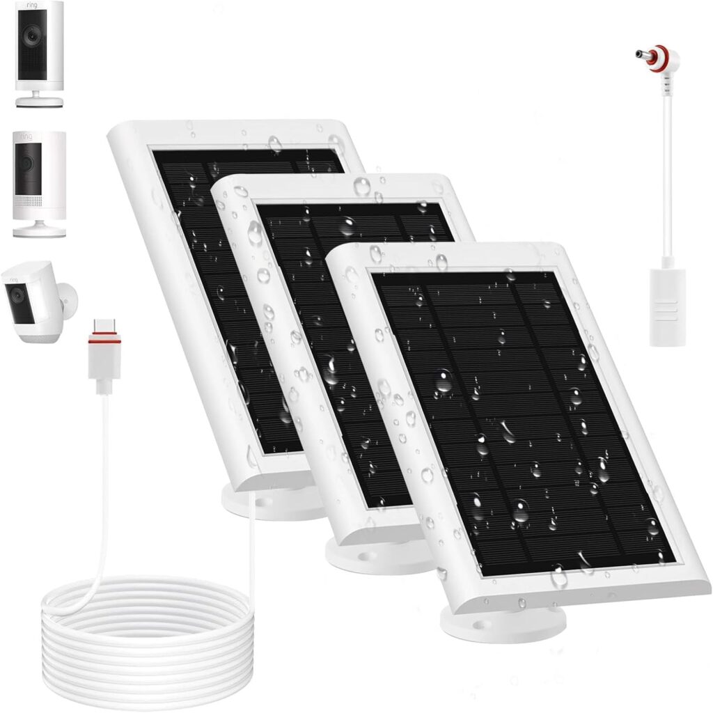 3 Pack Solar Panel for Ring Camera(2nd Generation) Dustproof Waterproof 5W Solar Panel with 10FT/3M Long Cable for Stick Up  Pro Spotlight Cam Battery for Security Camera