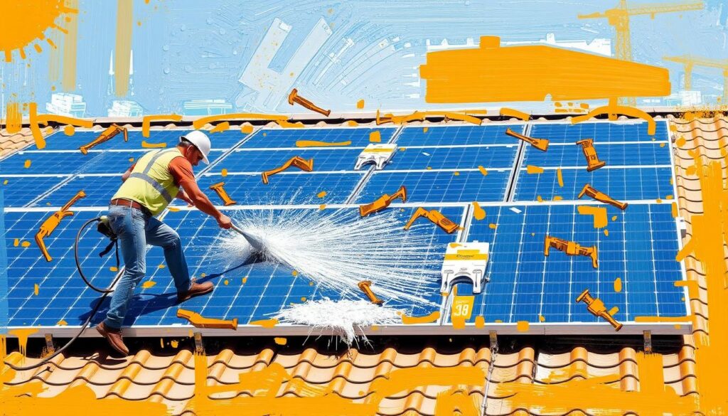 Desert Solar Solutions cleaning solar panels in Las Vegas with eco-friendly products