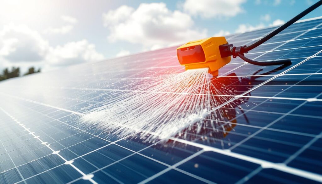 Generate an image of CleanTech Solar Solutions' cutting-edge cleaning technology.