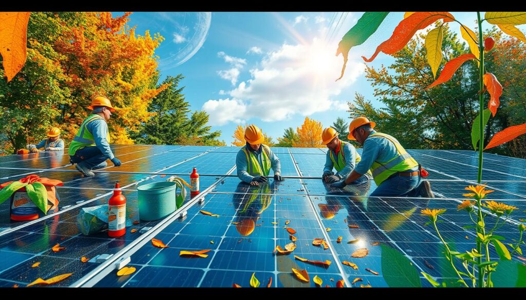 Generate an image of Greentech Renewables Rochester's team at work on a solar panel installation