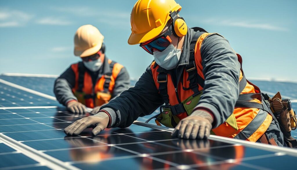 Generate an image of Mr Solar Clean technicians at work.