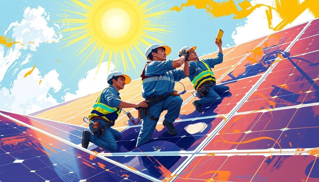 Generate an image of Sunshine State Solar Solutions' technicians at work.