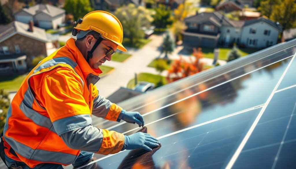 Generate an image of a Bluff City Solar Co technician cleaning solar panels in Jonesboro, AR.