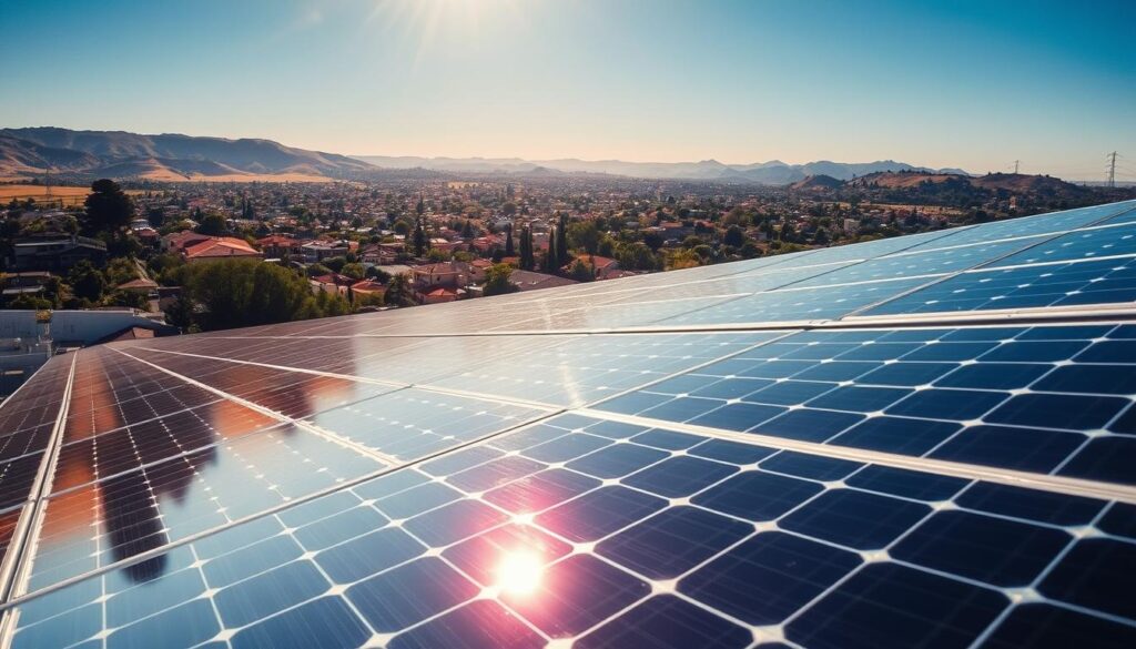 Generate an image of a sparkling clean solar panel installation in Orange County.
