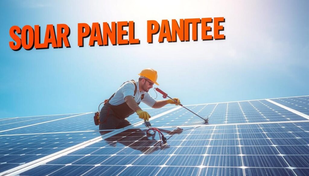 Generate an image of technicians from Professional Solar Panel Maintenance cleaning solar panels.