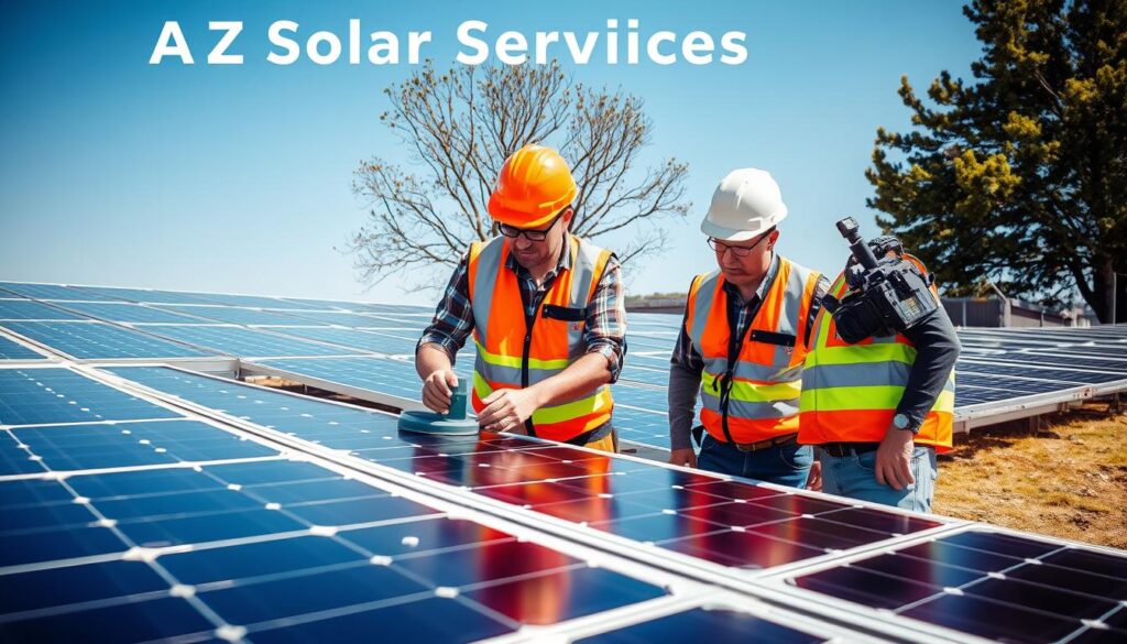 Image of A-Z Solar Services team inspecting solar panels