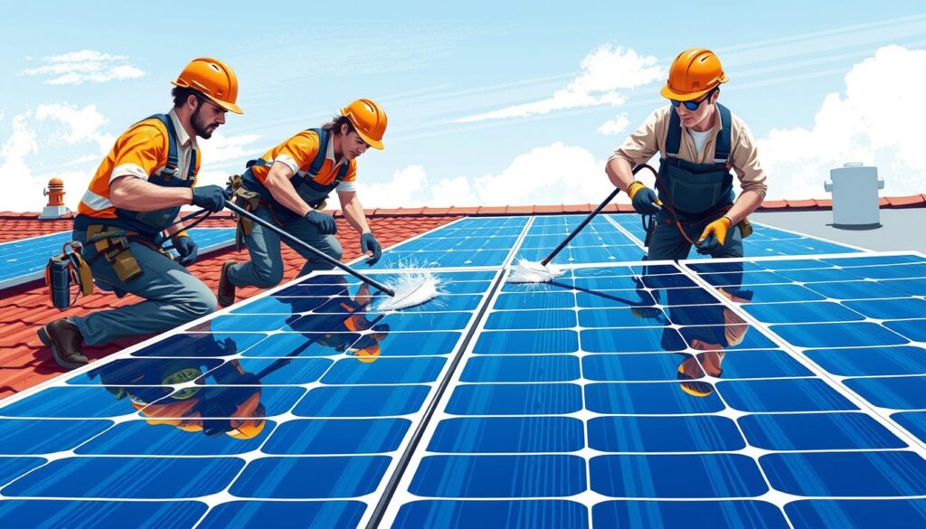 Image of AA Window and Gutter Cleaning's team cleaning solar panels