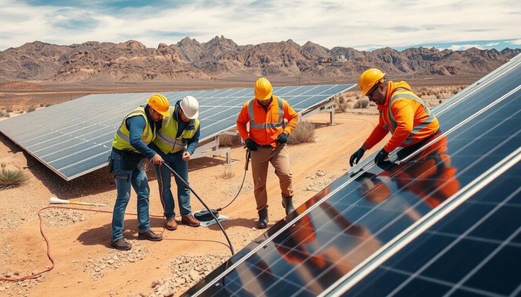 Image of Ampere Electric's team performing solar panel repair in Boulder City, NV