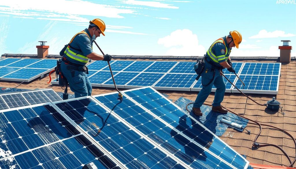 Image of Apex Window Cleaning technicians cleaning solar panels in Knoxville