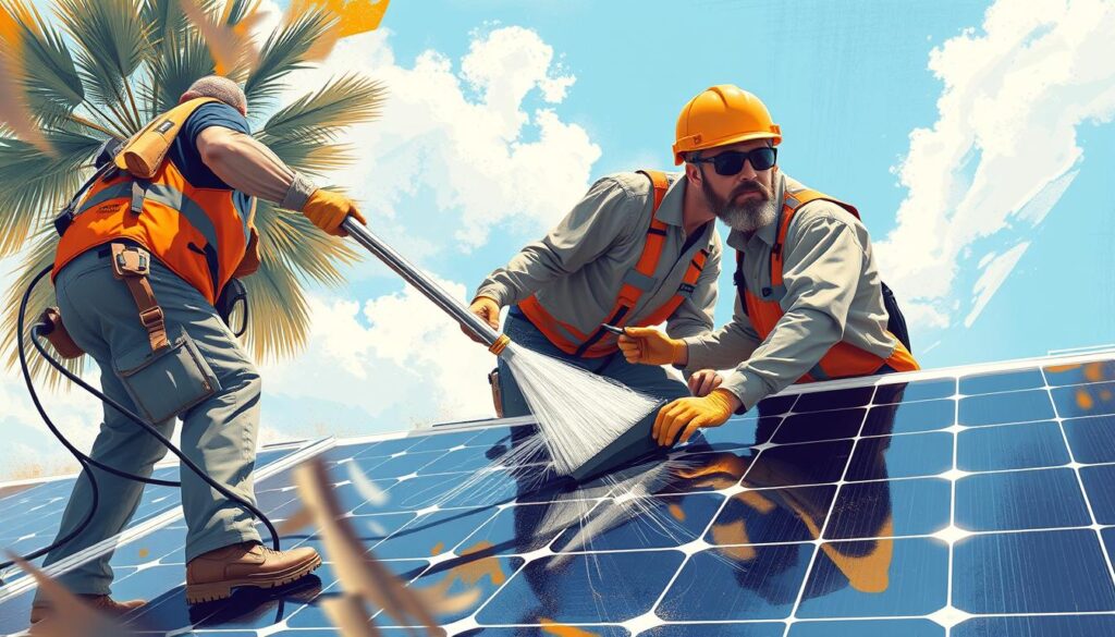 Image of Arizona Painting Company technicians cleaning solar panels