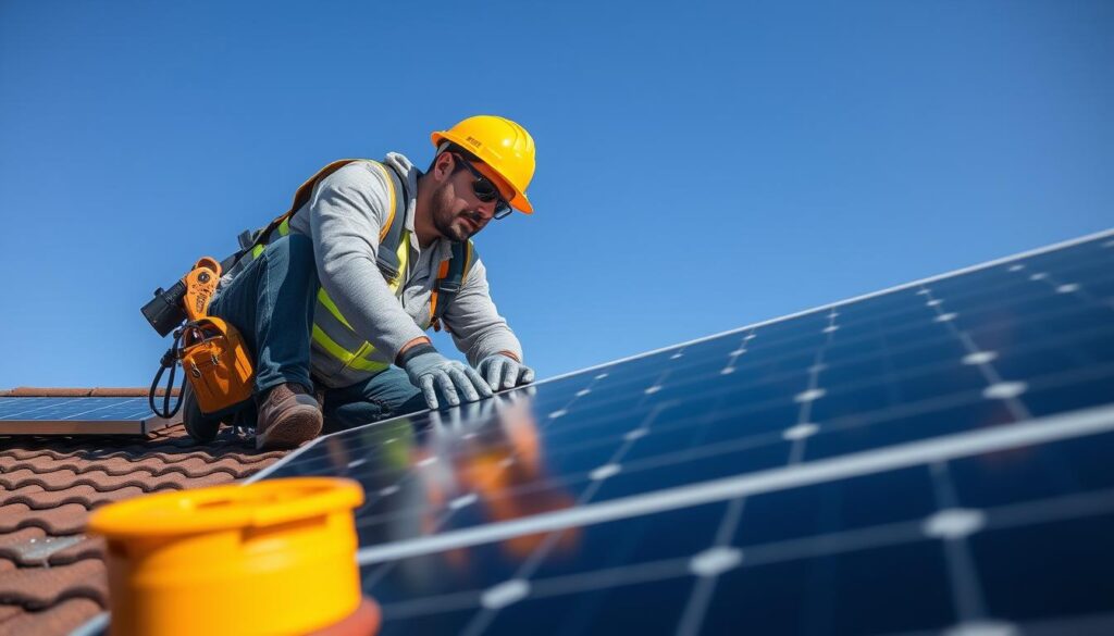 Image of Bay Area Solar Solutions' technicians inspecting solar panels