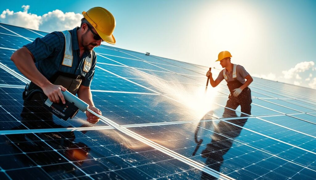 Image of Beyond Clean FL Pressure Washing team cleaning solar panels