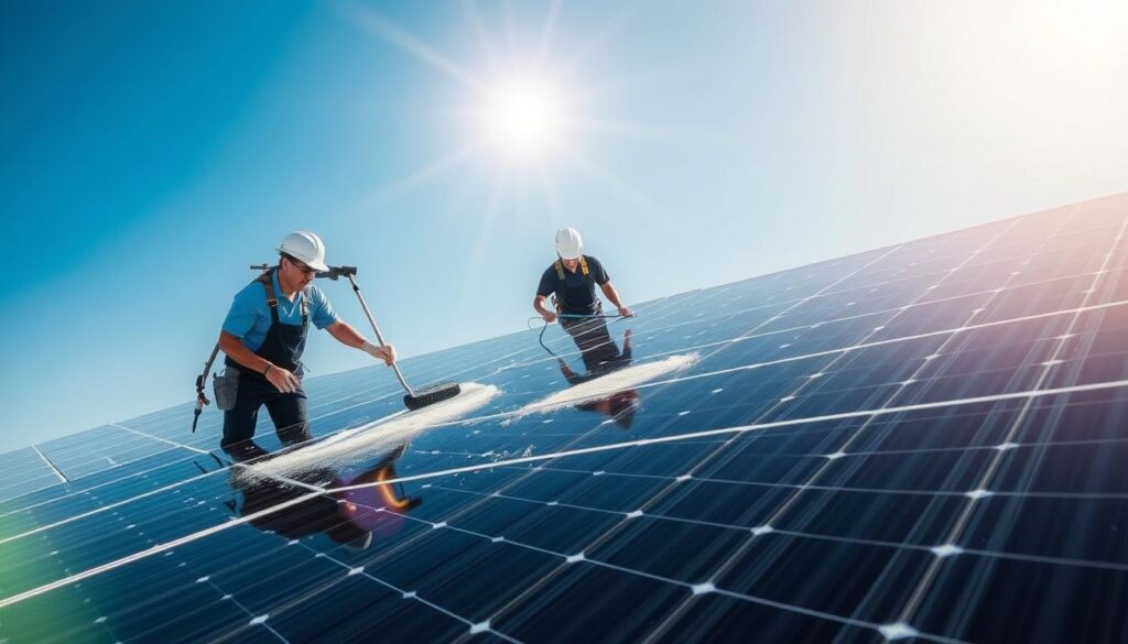 Image of Boulder City Solar Solutions' team cleaning solar panels