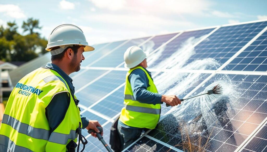 Image of Brightway Energy technicians cleaning solar panels in Lynn, MA