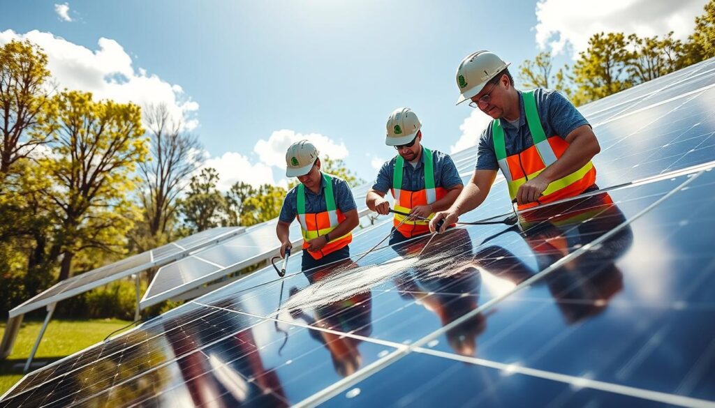 Image of Clean Solar Solutions NJ team cleaning solar panels