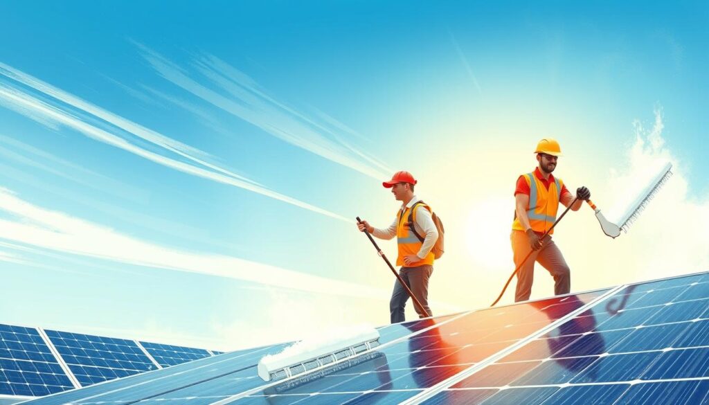 Image of Clean Solar Solutions team cleaning solar panels
