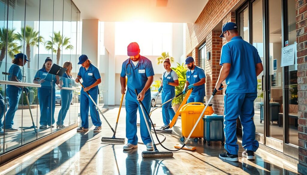 Image of Coastal Custom Clean team cleaning a commercial property
