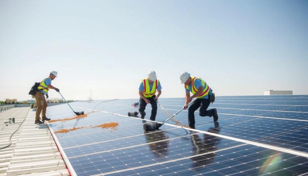 Image of Creative Exterior LLC team cleaning solar panels