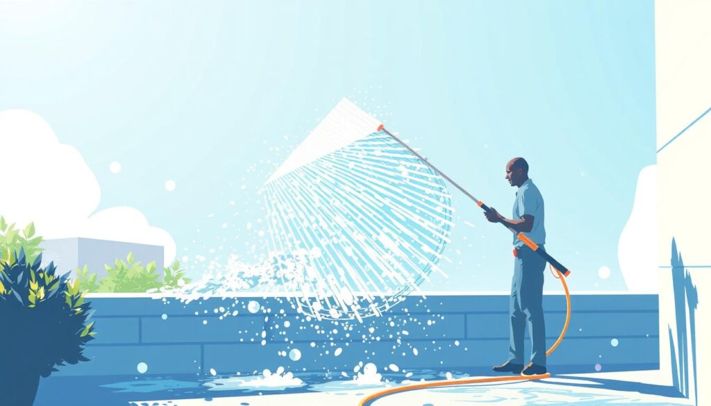Image of Crystal Cleaning's water-fed pole system in action