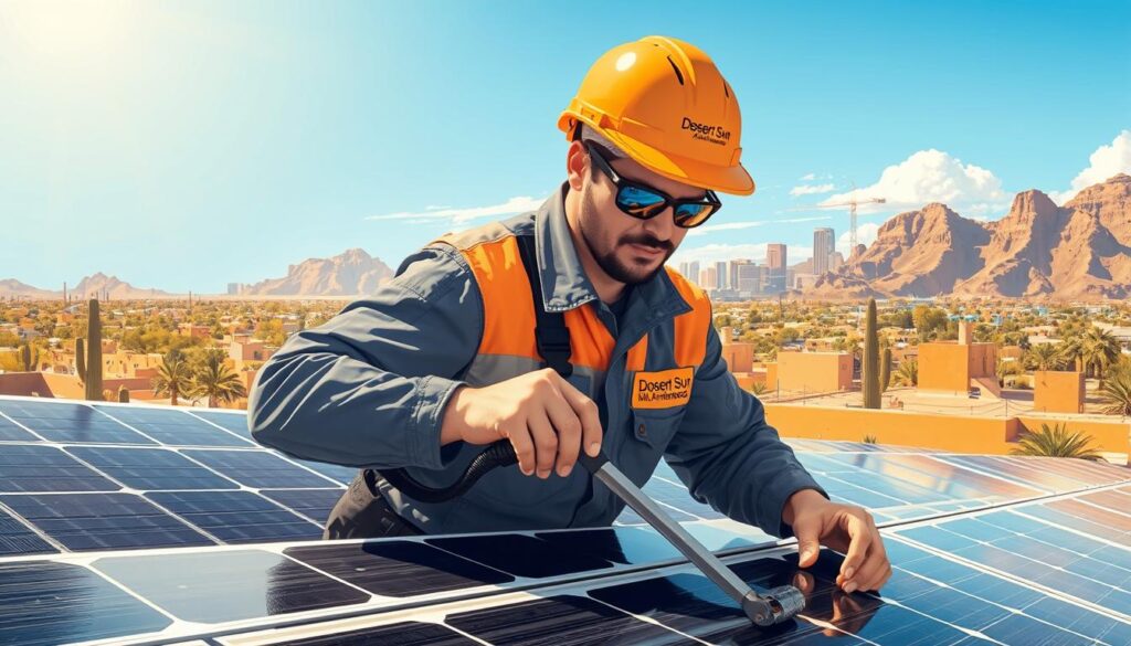 Image of Desert Sun Solar Maintenance cleaning solar panels in Phoenix, AZ
