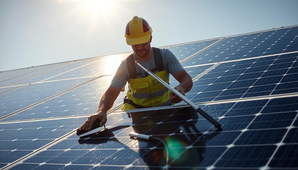 Image of Durham Solar Maintenance Pros cleaning solar panels